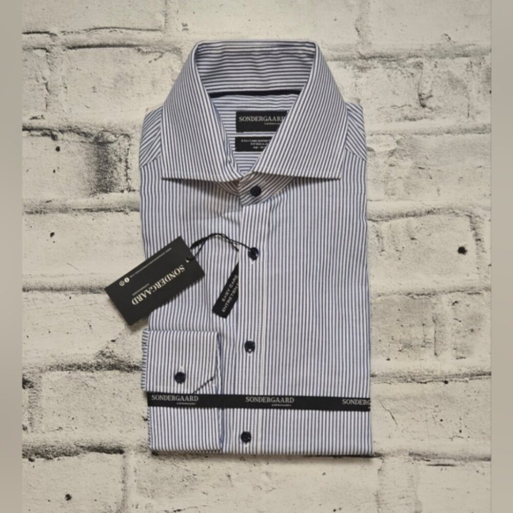 Sondergaard Men's Blue Striped Modern Fit Dress Shirt - NWT